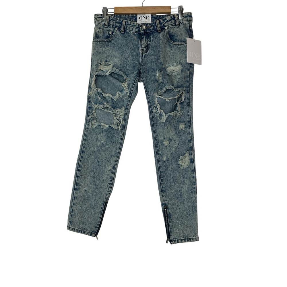 One Teaspoon Jeans Women's Size 26 Blue Distressed Denim Sample New